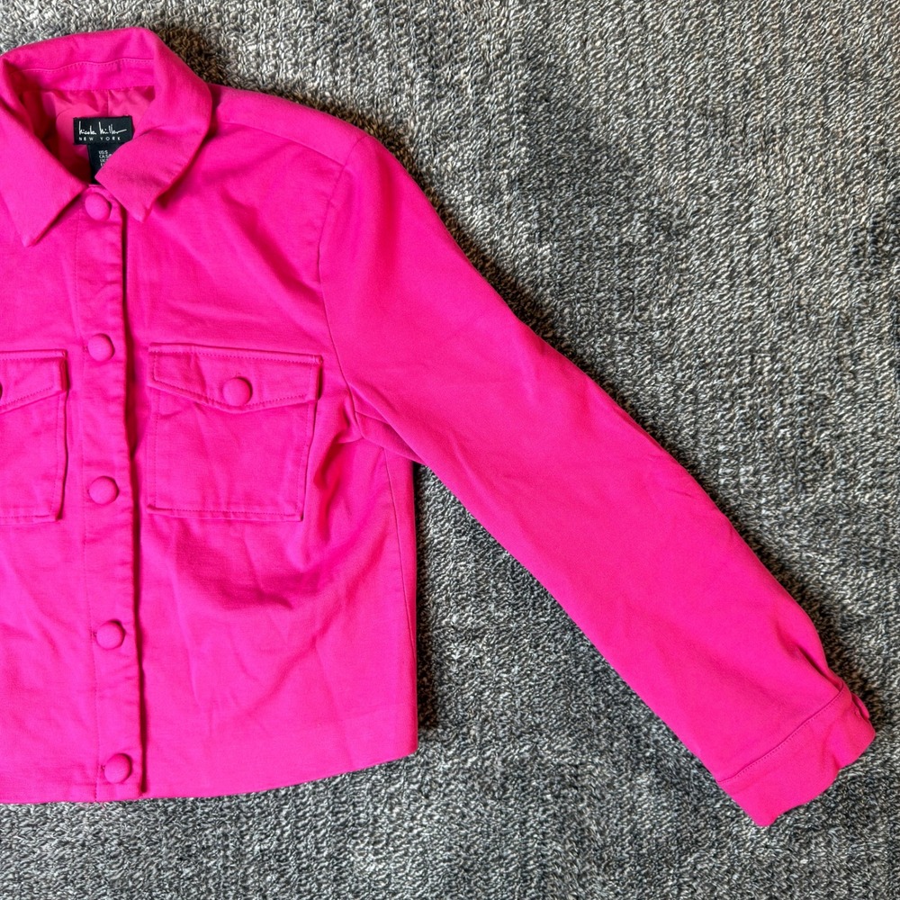 Nicole Miller New York Hot Pink Button Front Cropped Jacket Size S Barbiecore - Picture 6 of 16